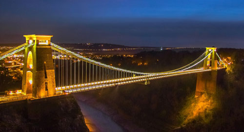 Clifton Suspension Bridge in Bristol, at night
