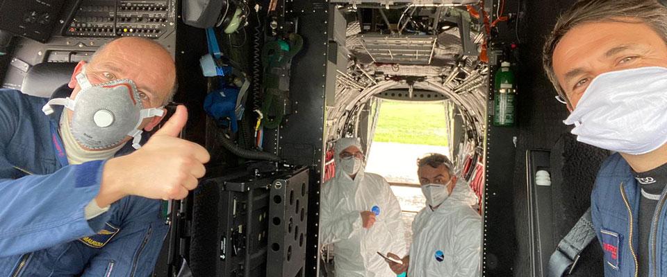 Aircraft crew wearing PPE and face masks during Covid-19 pandemic