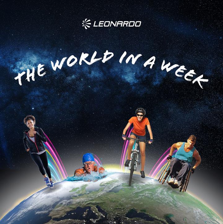 The World in a Week logo - people on bikes, running, swimming around the surface of the globe