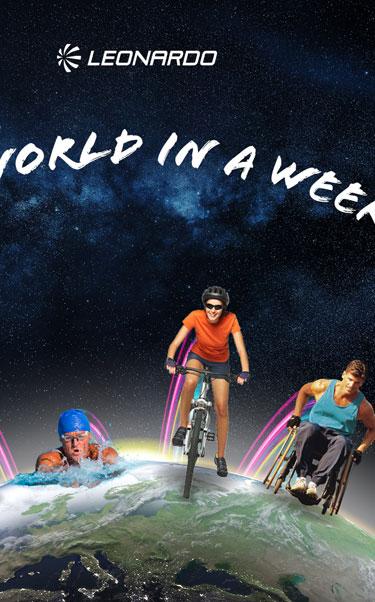 A runner, swimmer, cyclist and wheelchair athlete compete in their respective sports