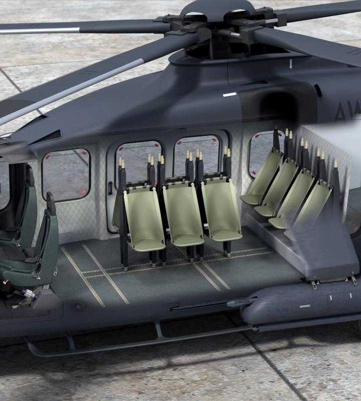 Animated still of the inside of the AW149 helicopter