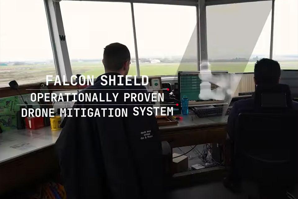 Falcon Shield equipment on a bright background that includes airport imagery