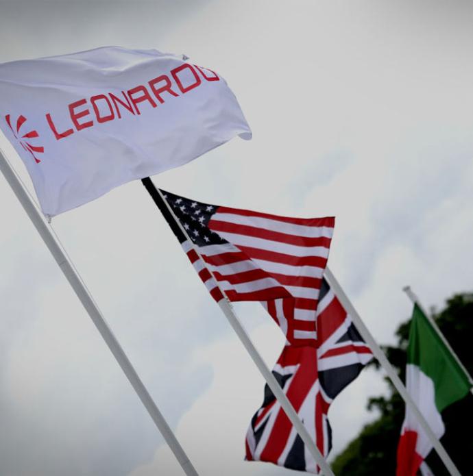 The Leonardo flag alongside ​​​flags from the United States, Great Britain and Italy