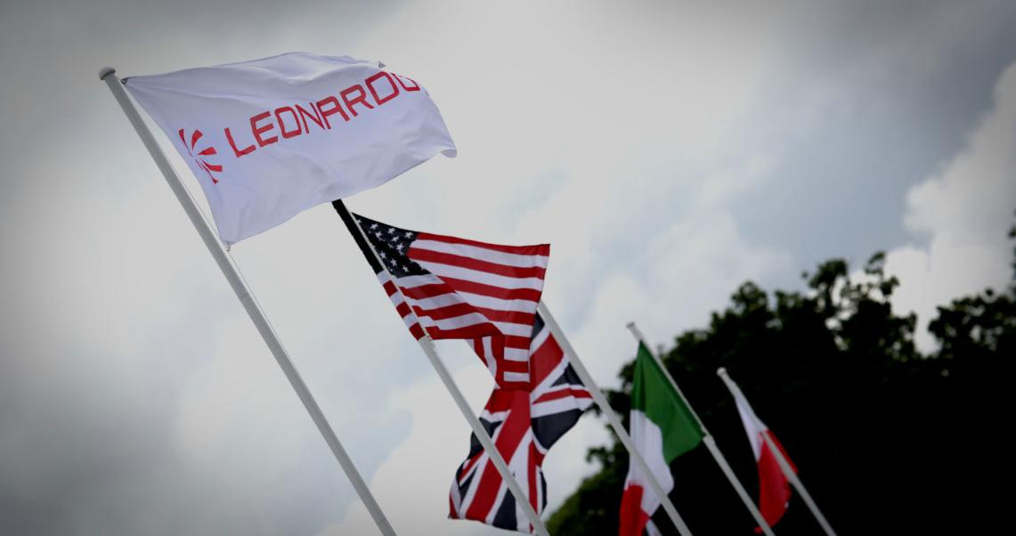 Leonardo flag alongside flags of the United States, Great Britain, Italy and Poland