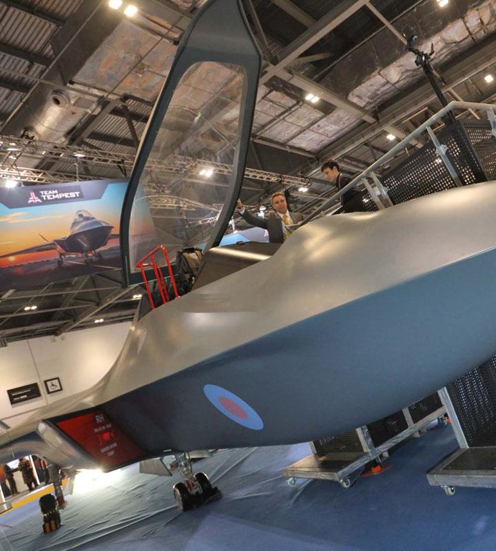 Tempest concept aircraft model at DSEI 2019 with canopy raised