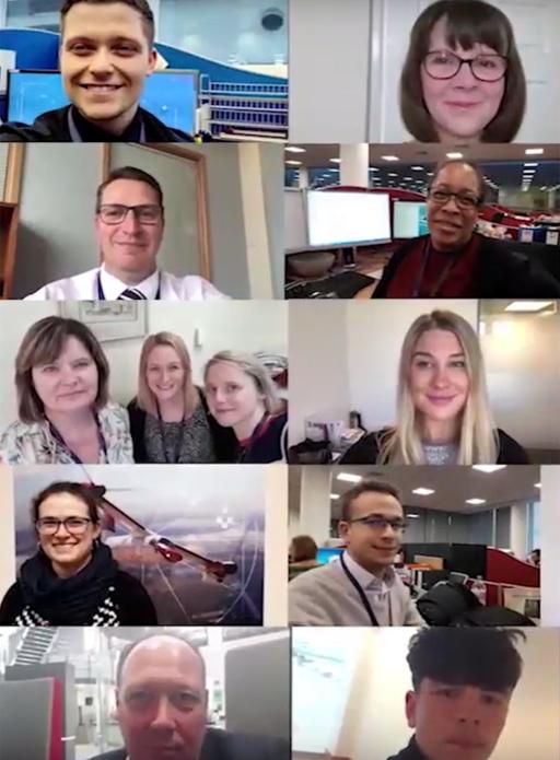Screenshot of Life at Leonardo video showing multiple tiles of Leonardo colleagues in a collage